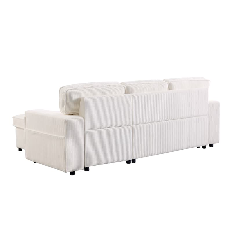 96" Chenille 3-Seat Sleeper Sectional Sofa with Storage Chaise