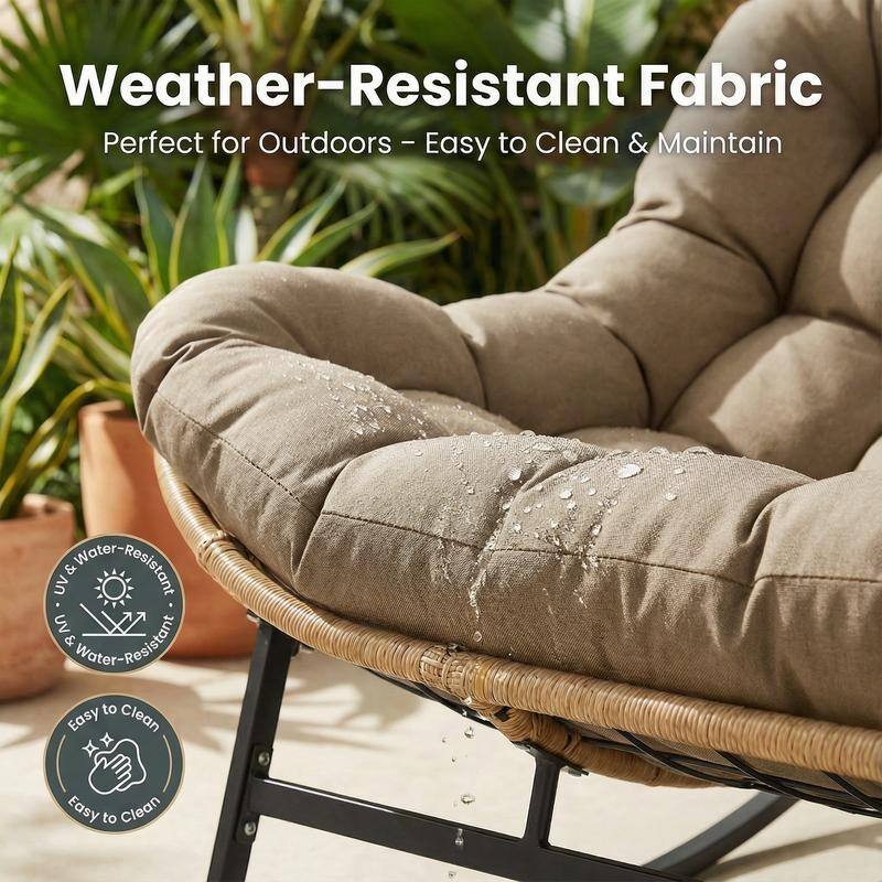 FINCATI Oversized Double Rocking Chair Outdoor Indoor, 40" D x 58" W Double Papasan Rocking Chair with Padded Cushion