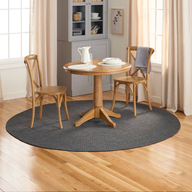 TOWN & COUNTRY BASICS Pax Herringbone Textured Solid Everwash® Washable Area Rug Black - 7'10"x7'10" Round