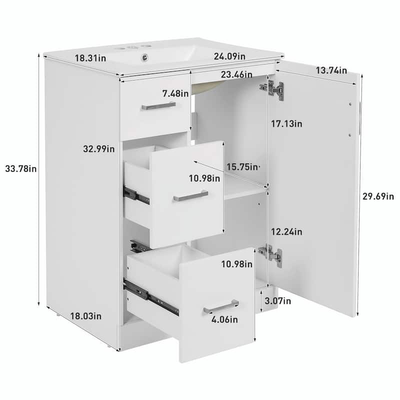 24" Modern Bathroom Vanity with Sink, Small Bathroom Sink Cabinet