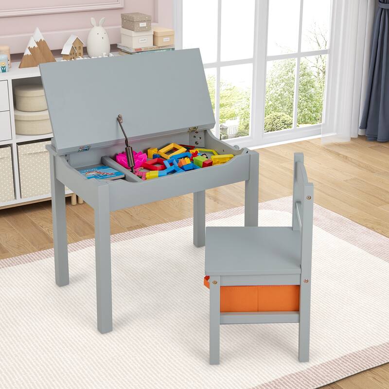 Gymax Kids Table and Chair Set Wood Activity Study Desk w/ Storage