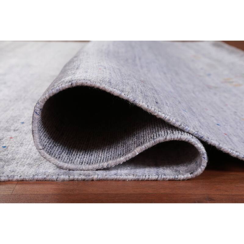 Hand Knotted Oriental Viscose Silk Carpet Tribal Stripe Greys & Charcoal Gabbeh Area Rug - 9' 8'' X 8' 2''