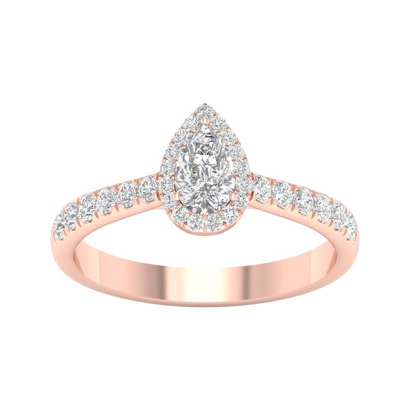 3/4ct TDW Diamond Pear Shape Halo Engagement Ring in 10k Gold for Women - 6 - Rose