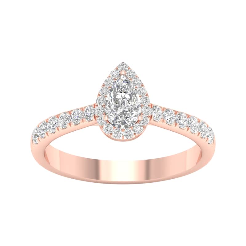 3/4ct TDW Diamond Pear Shape Halo Engagement Ring in 10k Gold - 6 - Rose