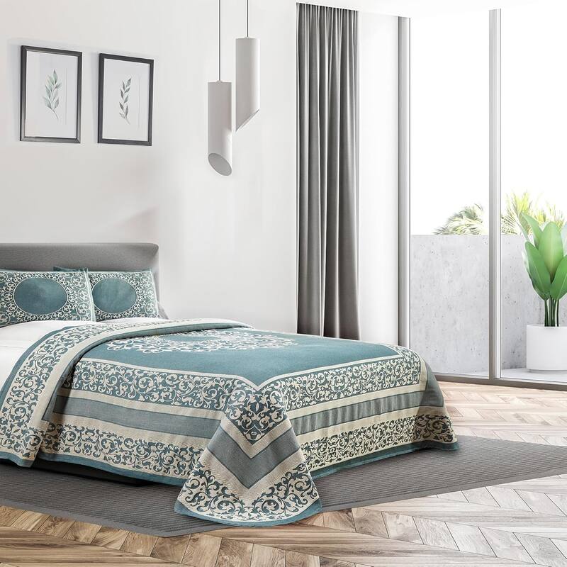 Cotton Blend Oversized Vintage Floral Scroll Bedspread Set by Superior