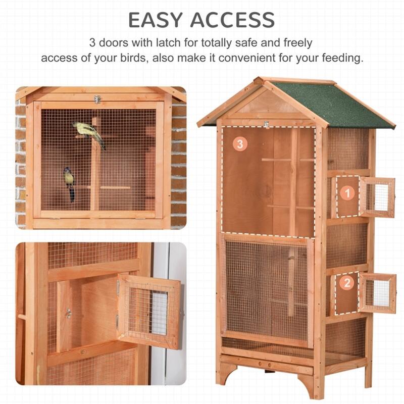 Outdoor Wooden Bird Aviary with Large Access Door Weather-Resistant Fir & Metal Wire, Removable Tray