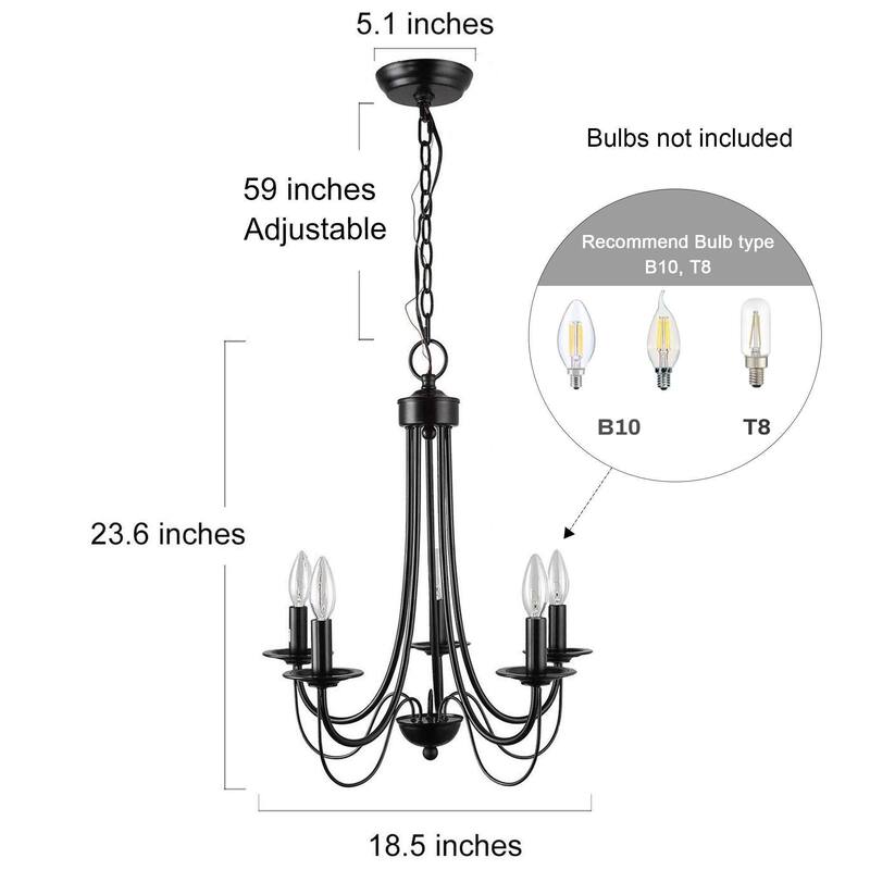 Modern Farmhouse 5-Light Black Chandelier Classic Wheel Lights for Dining Room