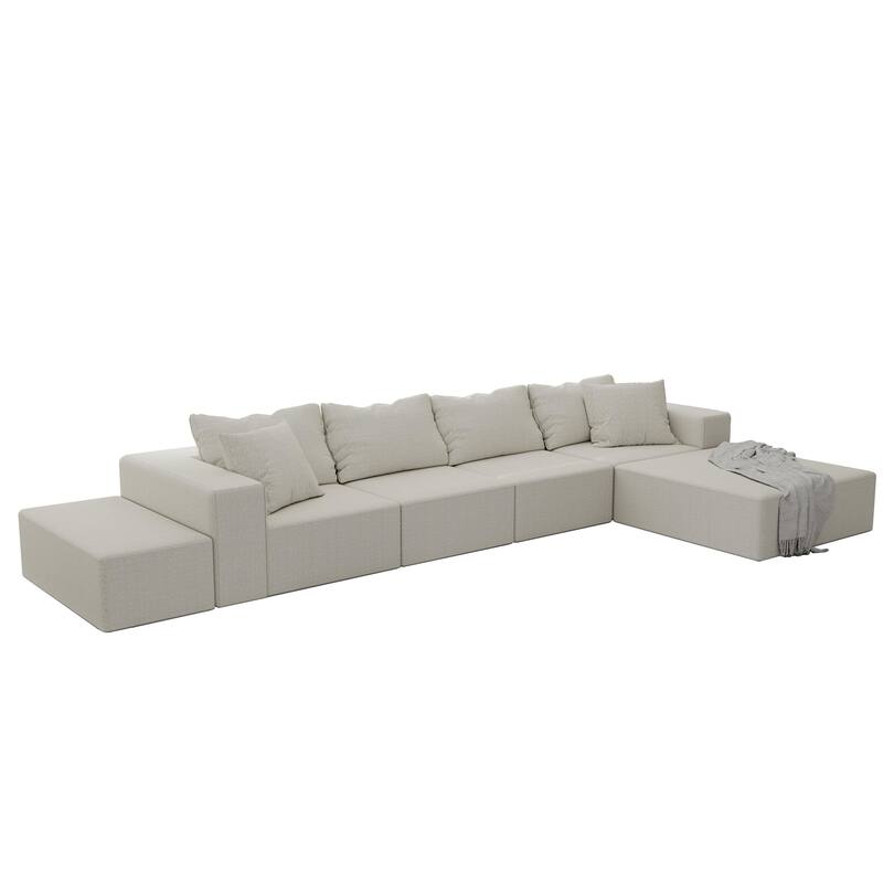 L Shaped Modular Sectional Sofa with Ottoman, Oversized Chenille Upholstered Boneless Sofa, Compression Sofa with 6 Pillows