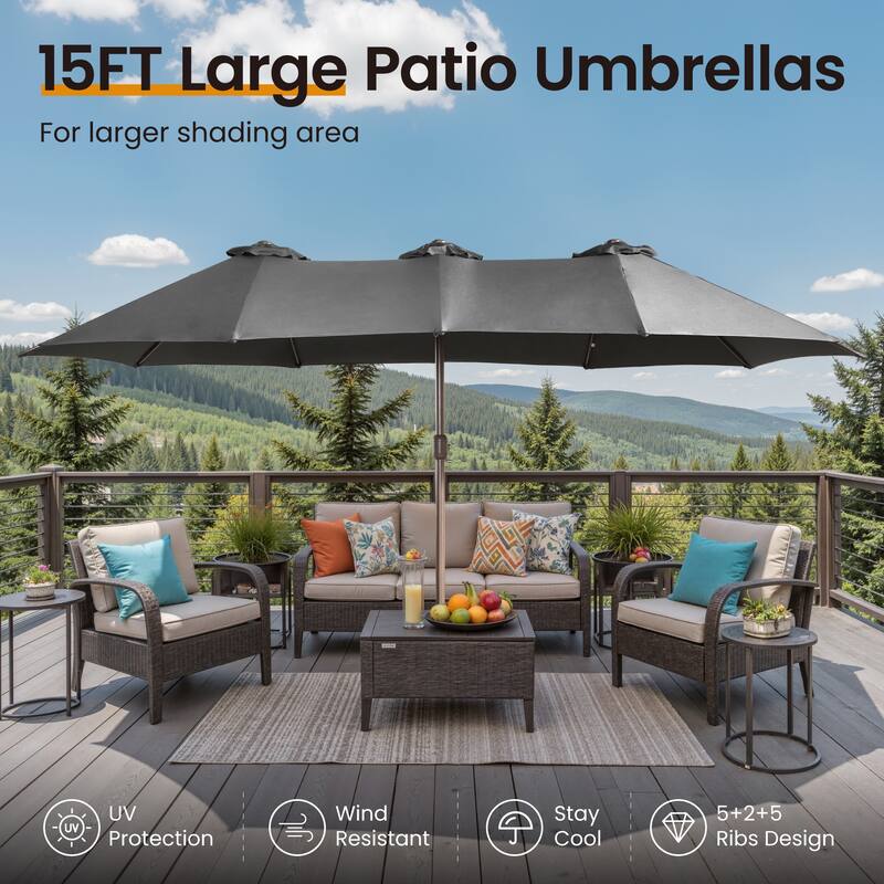 ​OVIOS 15ft Double Side Patio Umbrella Extra Large with Crank
