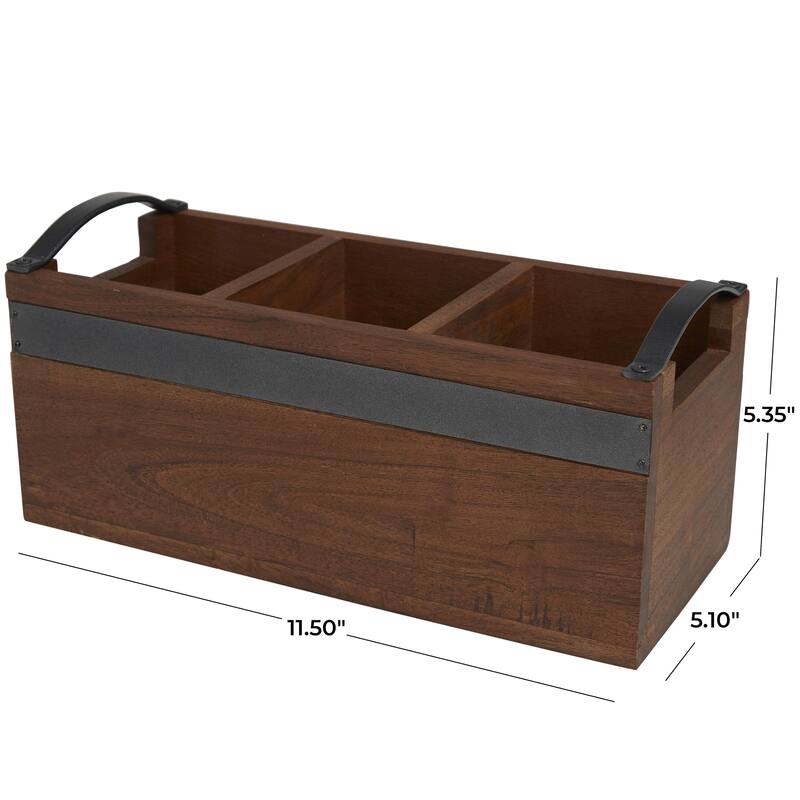 Mango Wood 3 Section Living Room Decor Tray with Black Metal Handles - Brown or Beige - Roche River Decor