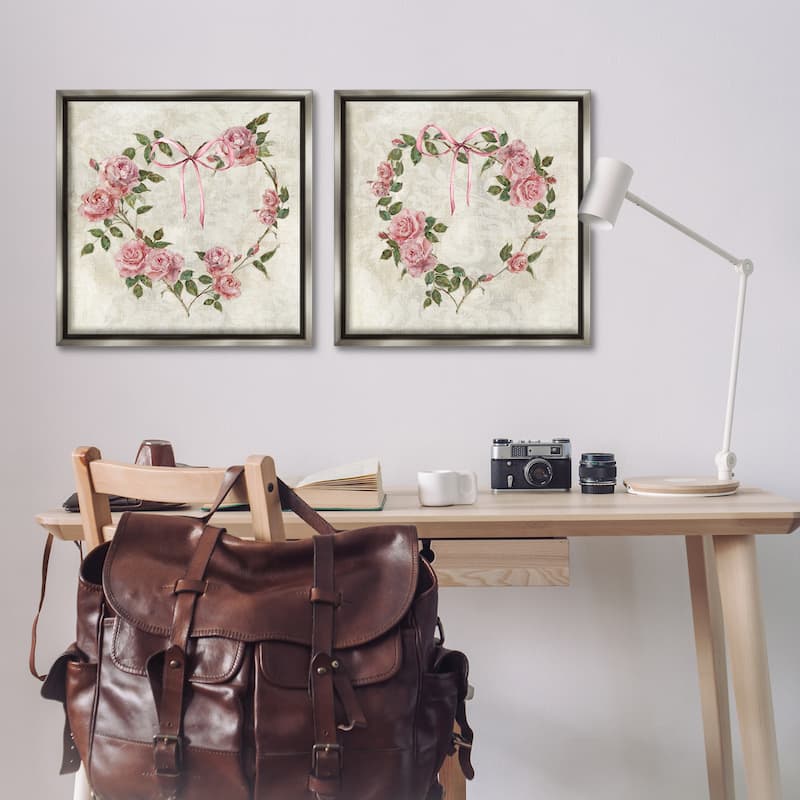 Stupell Heart Shaped Wreaths Framed Floater Canvas Wall Art Design By Sally Swatland (Set of 2)