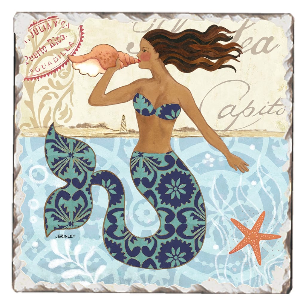 Counterart Absorbent Stone Coasters - Mermaid Call - Set of 4 - 4x4x1.118