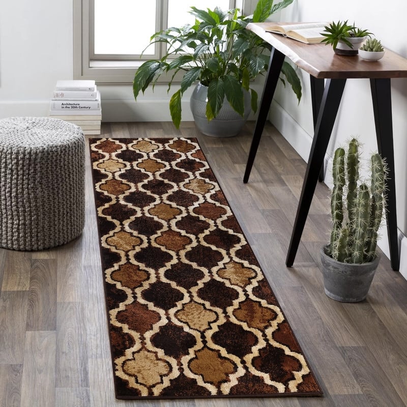 Superior Viking Contemporary Geometric Trellis Indoor Runner or Area Rug - 2'7" x 10' - Coffee