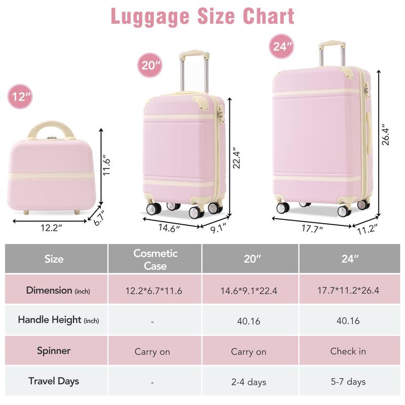 Lightweight 3-Piece Hardside Luggage Set with TSA Lock, Expandable, 20" & 24" Suitcases, Spinner Wheels