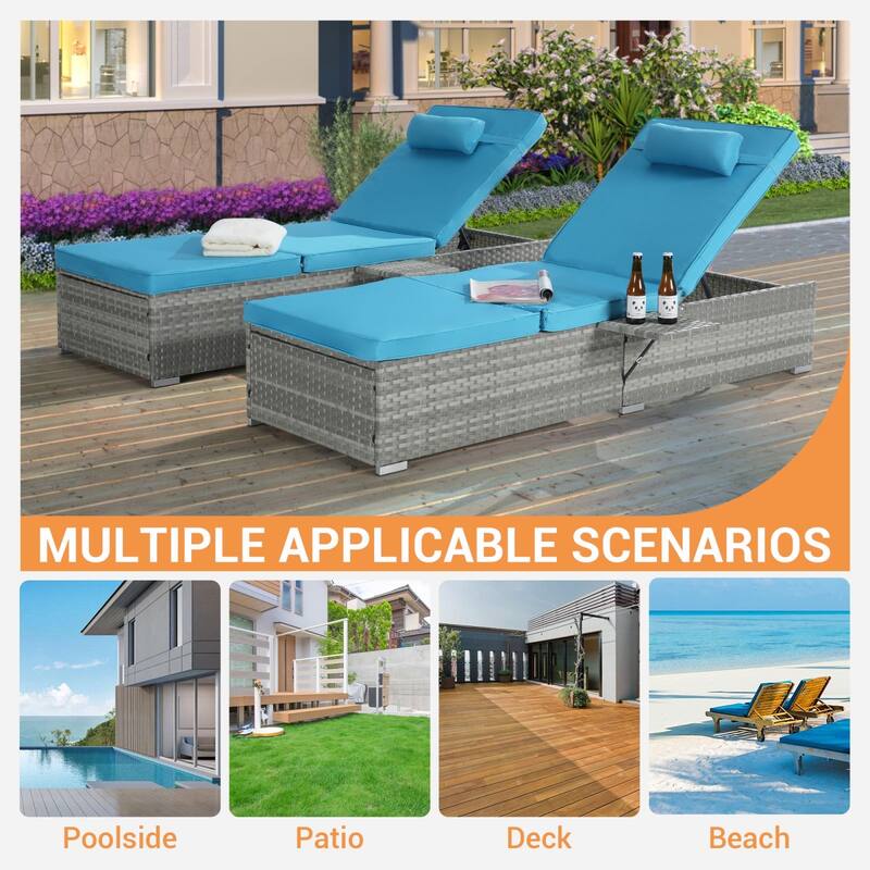 SANSTAR 2-piece Patio Chaise Lounge Chairs, Rattan Reclining Chair Pool Adjustable Backrest Sunbathing Wicker Recliners