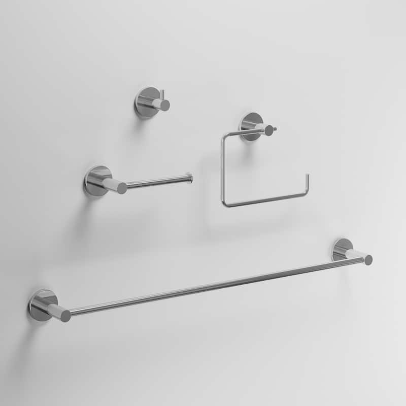 VIGO Cass 4-Piece Bathroom Hardware Accessory Set with 24 in. Towel Bar, Toilet Paper Holder, Hand Towel Holder, Hook - Chrome