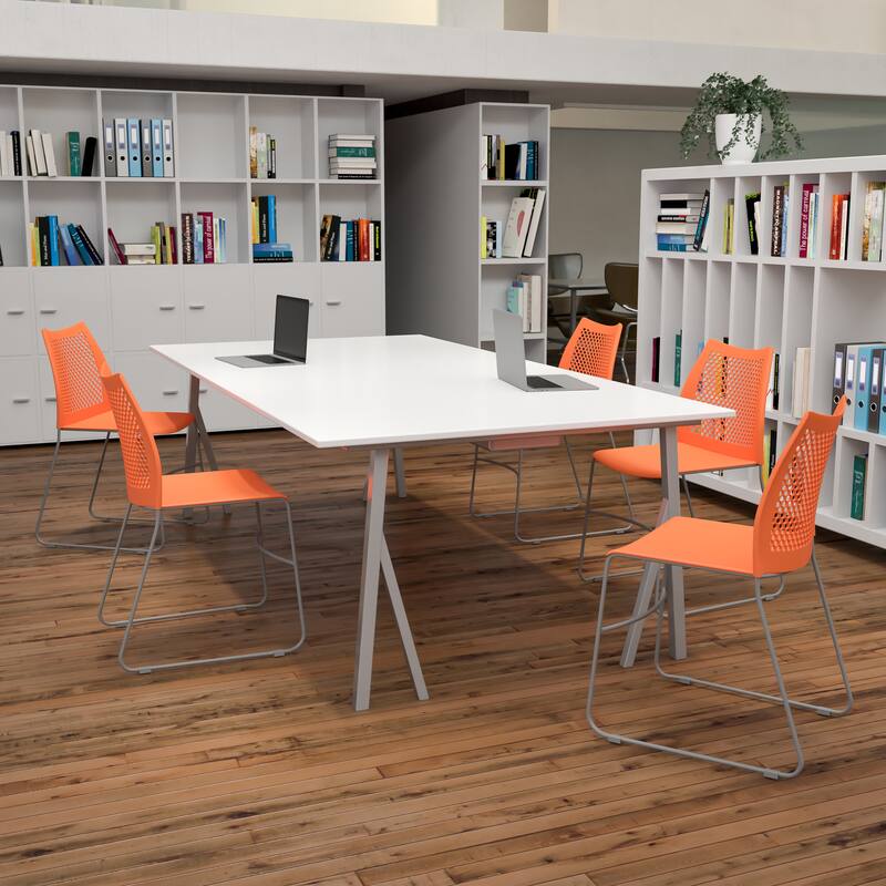 5 Pack 661 lb. Capacity Stack Chair with Air-Vent Back and Sled Base