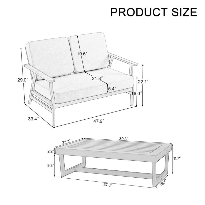 Modern Wood Outdoor Patio Sofa Loveseat with Cushion