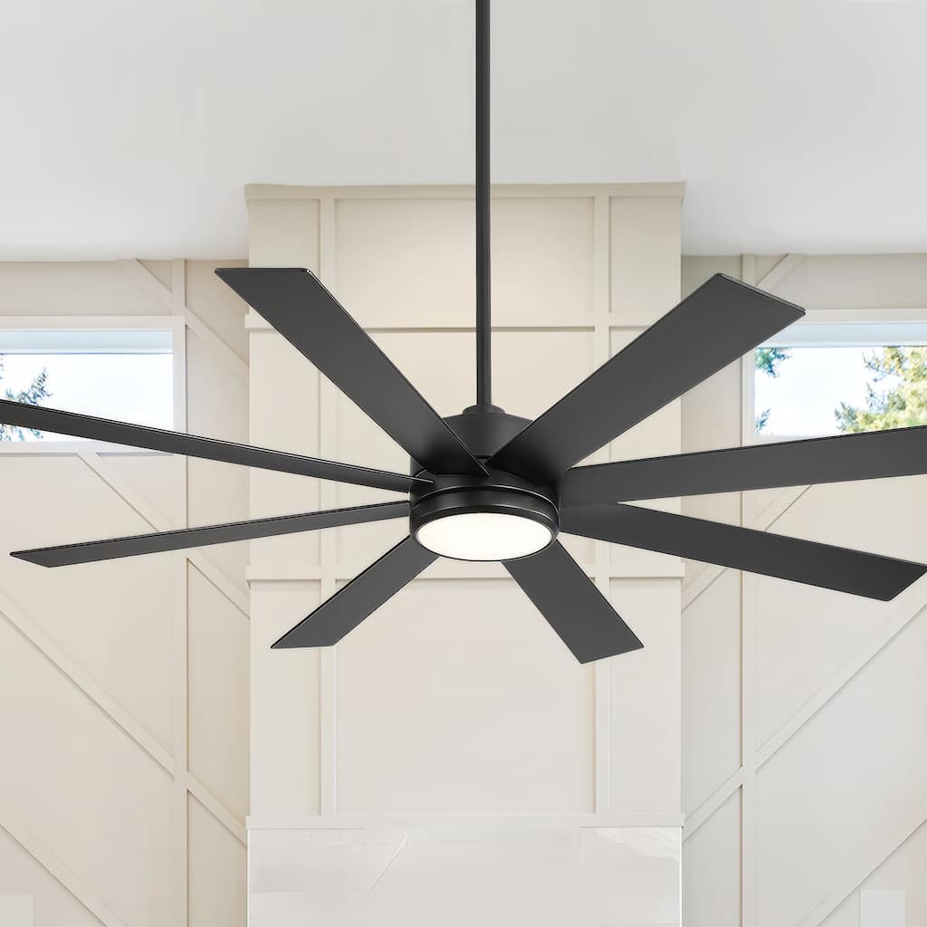 65 Inch 8-Blade Black LED Ceiling Fan with Light and Remote