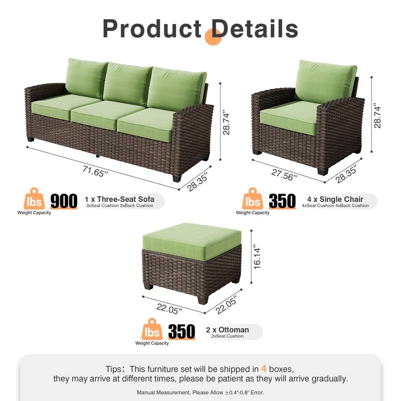 XIZZI Outdoor Patio Rattan Wicker Furniture Conversation Set