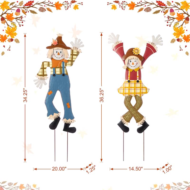 Glitzhome Fall Metal Scarecrow Yard Stake Standing/Hanging Decor for Thanksgiving