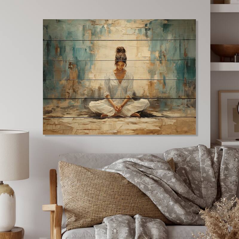 Designart "Yoga Yogic Serenity" Yoga Print on Natural Pine Wood