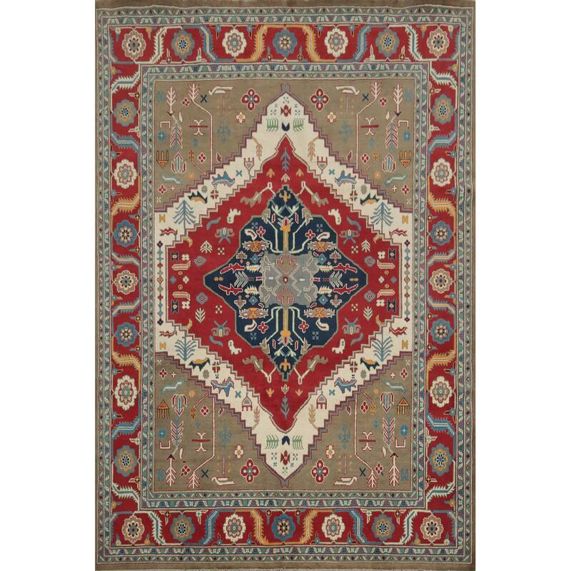 Hand Knotted Oriental 100% Wool Carpet Traditional Medallion Multi-Colored Heriz (serapi) Area Rug - 10' 0'' X 8' 2''