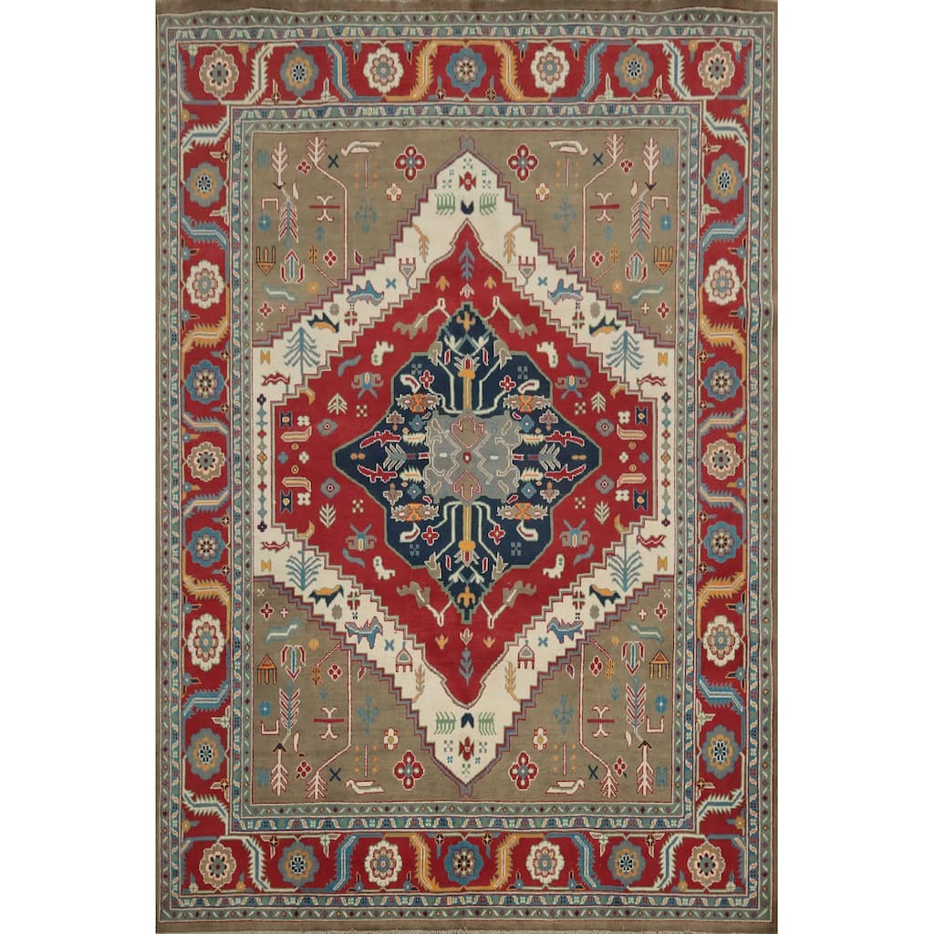 Hand Knotted Oriental 100% Wool Carpet Traditional Medallion Multi-Colored Heriz (serapi) Area Rug - 10' 0'' X 8' 2''