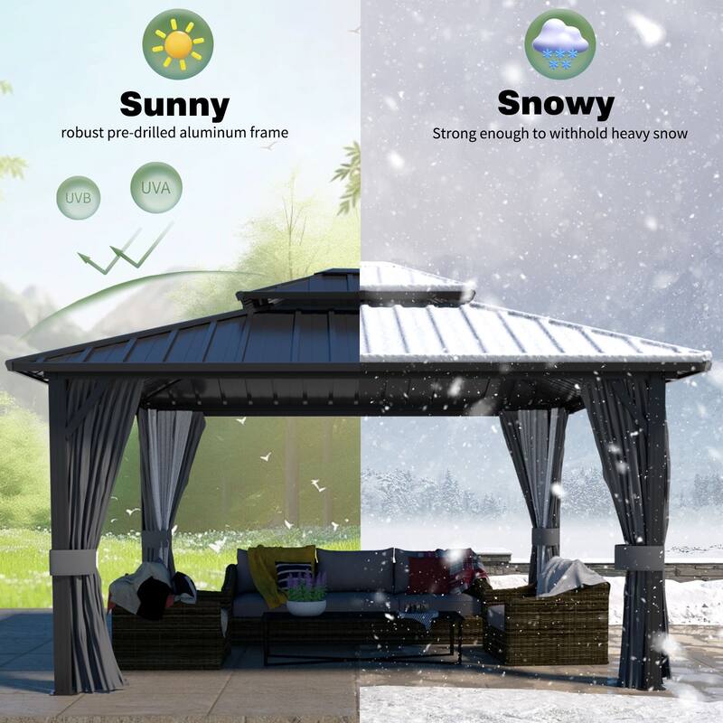VEIKOUS Outdoor Aluminum Double Hardtop Gazebo Pergolas for Patio Lawn and Garden