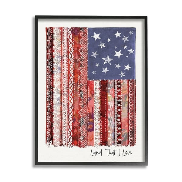 slide 2 of 11, Stupell Land That I Love Phrase Macramé American Flag Framed Wall Art - Red 24 x 30 - Black