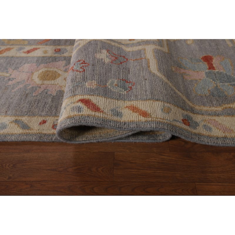 Vegetable Dye Gray Oushak Turkish Area Rug Hand-Knotted Wool Carpet - 9'1"x 11'11"