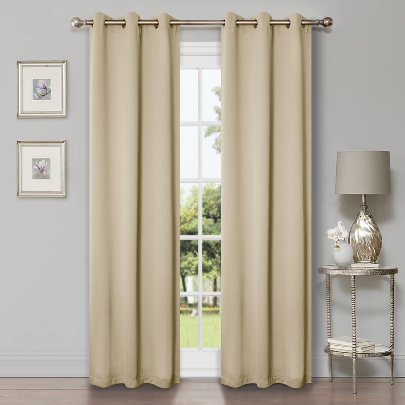 Modern Solid Room Darkening Blackout Curtains, Rod Pocket, Set of 2 - 2PC- 42" X 63" - Ivory