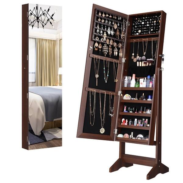 slide 2 of 11, LANGRIA Jewelry Armoire Cabinet with Full-Length Frameless Mirror, Lockable Floor Standing & Wall Mounting