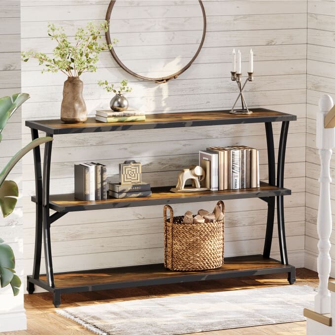 43'' Small Console Table, 3-Tier Entryway Table with Storage Shelves