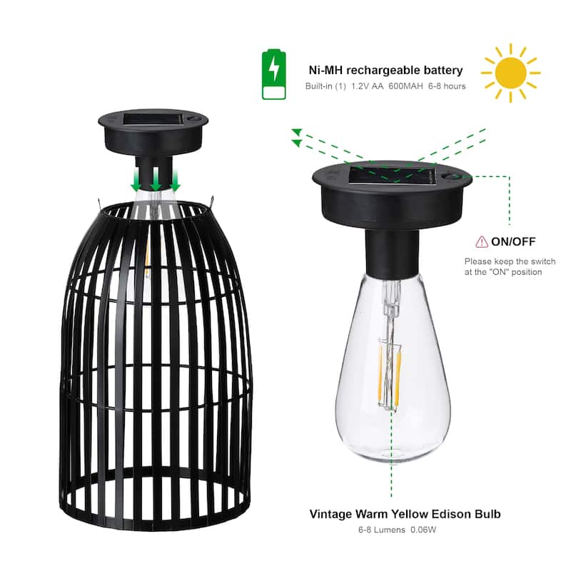 Glitzhome 9.75"H Metal Woven Solar Powered Outdoor Hanging Lantern