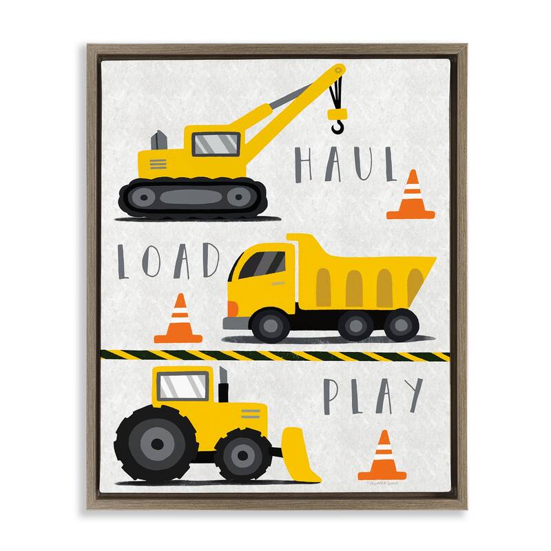 Stupell Haul Load Play Trucks Framed Floater Canvas Wall Art Design By Elizabeth Tyndall - 17 x 21 - Brown