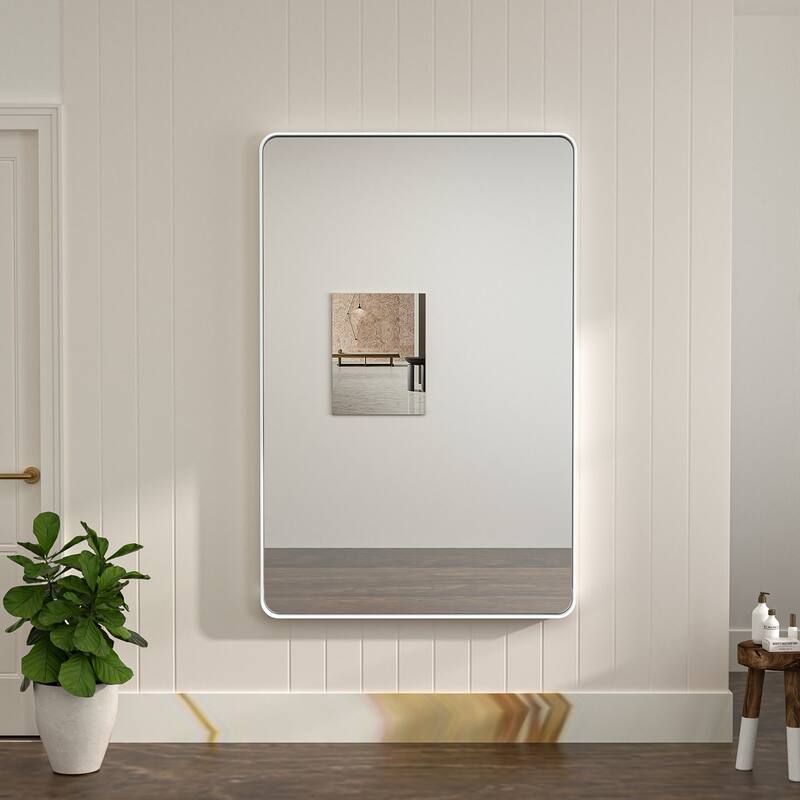 Keonjinn Rectangular Modern Aluminum Framed Bathroom Vanity Mirror, White