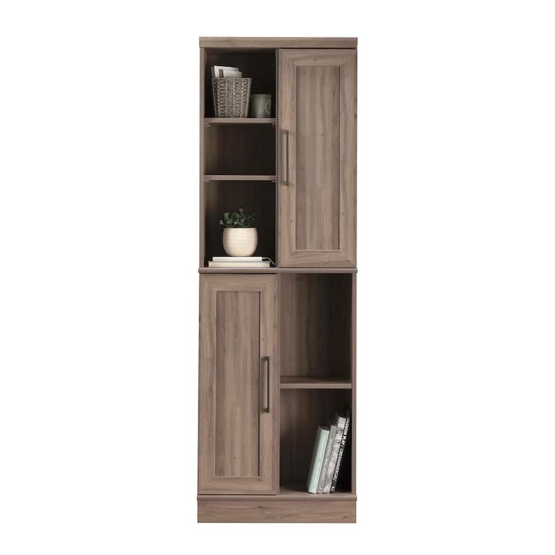 Wood Storage Cabinet with customizable storage, Brown Gray - 23.31"W x 12.99"D x 71.42"H