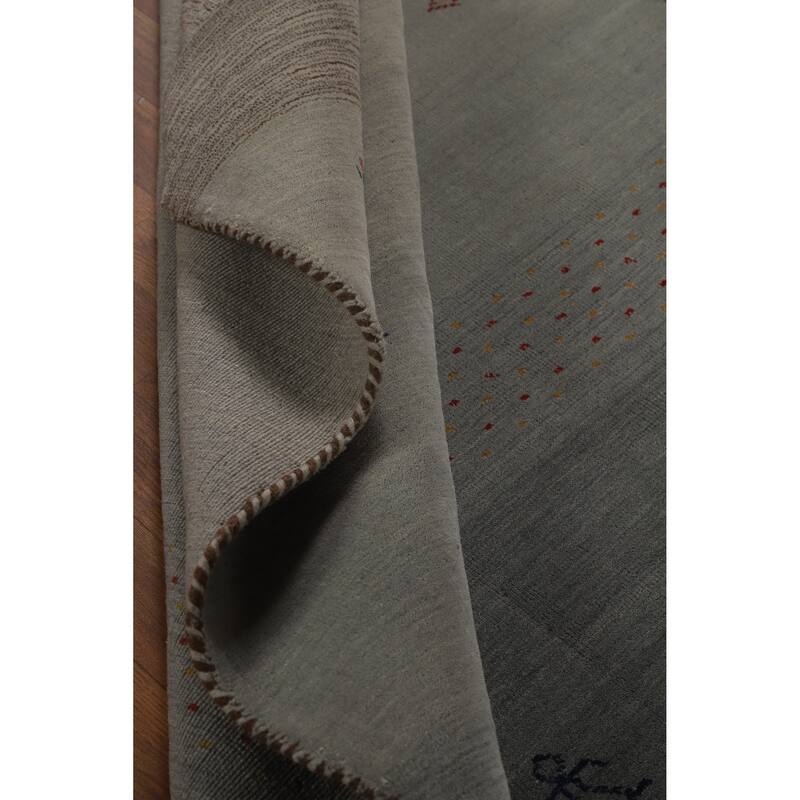 Hand Knotted Oriental 100% Wool Carpet Tribal Stripe Greys & Charcoal Gabbeh Area Rug - 5' 9'' X 4' 3''