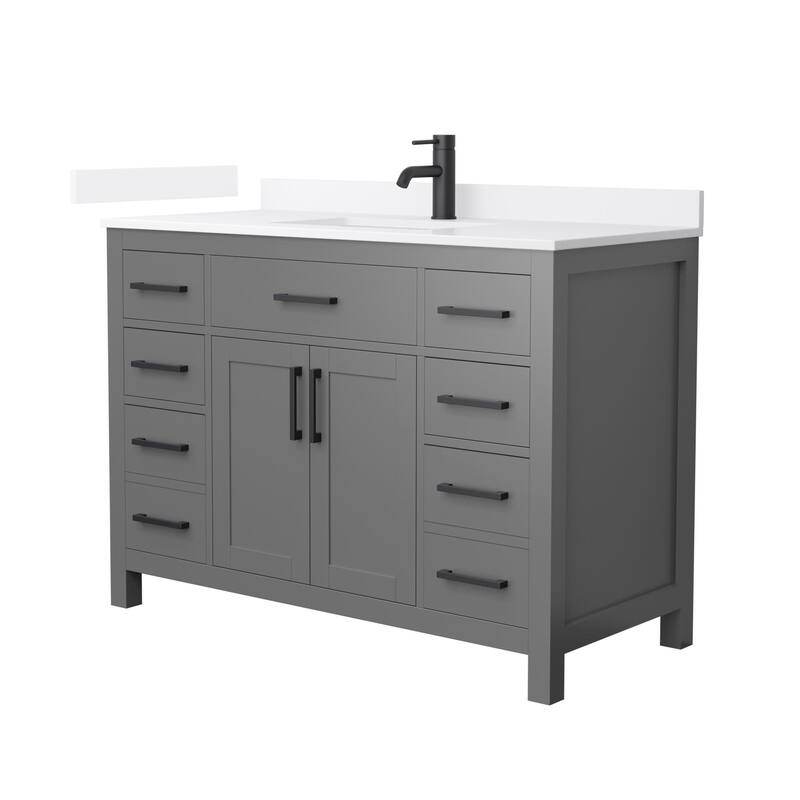 Wyndham Collection WCG2424-48S-QTZ-UNSMXX Beckett 48" Free Standing - Dark Gray / White Quartz Top / Matte Black