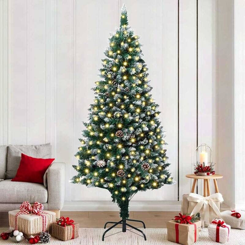 vidaXL Artificial Christmas Tree Green 70.9" PVC and Steel and Plastic - Green without balls - 6 Foot