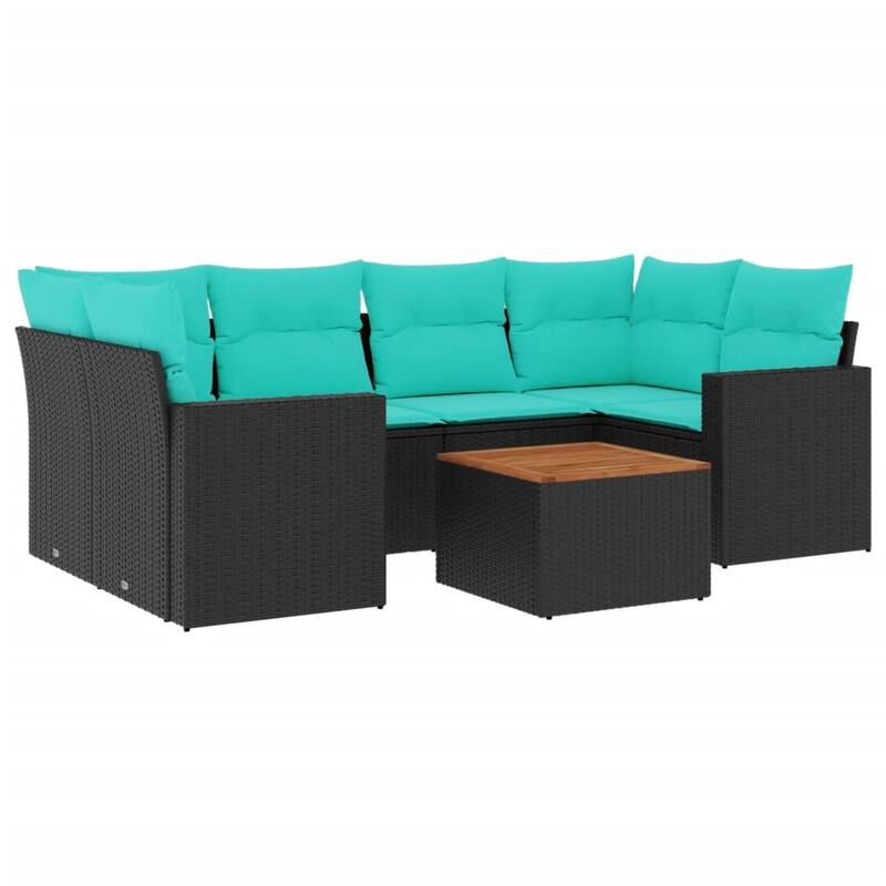 vidaXL 7 Piece Patio Sofa Set with Cushions Black Poly Rattan - 24.4 x 24.4 x 27.2