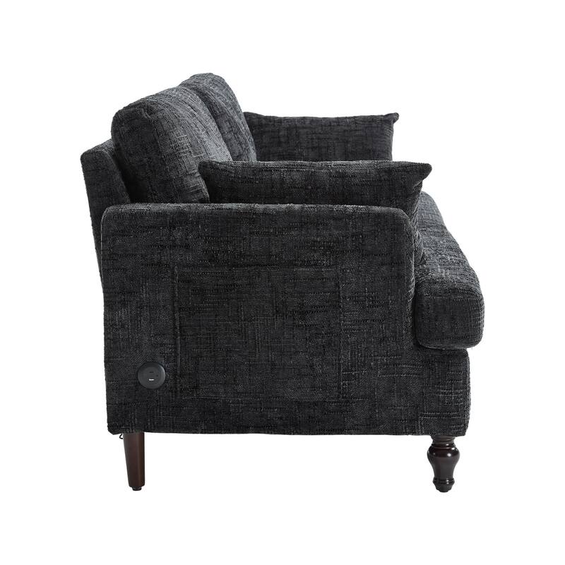 Modern Style Chenille 2-Seater Wood-Legged Sofa With Led Light, Usb Charging Port And Storage Bag Living Room Bedroom Study Room