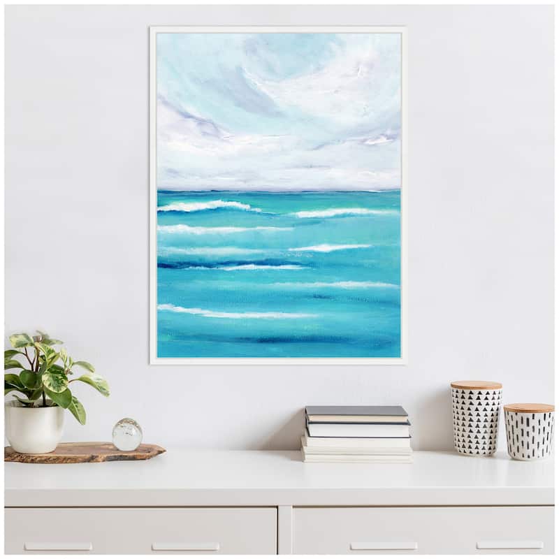 Kate and Laurel Sylvie Evening Ocean Waves Framed Canvas by Nikita Jariwala