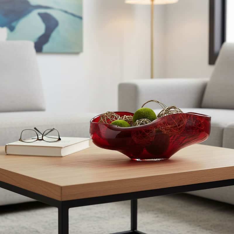 Decorative Glass Abstract Oval Bowl - 16", Red - 15.25"
