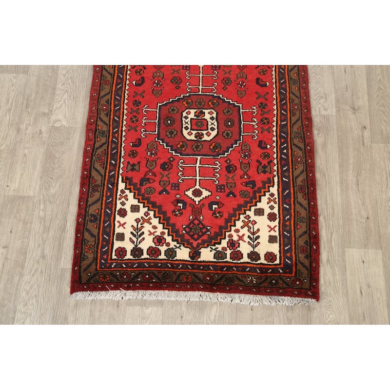 Geometric Hamedan Persian Kitchen Area Rug Handmade Wool Carpet - 3'3" x 4'11"