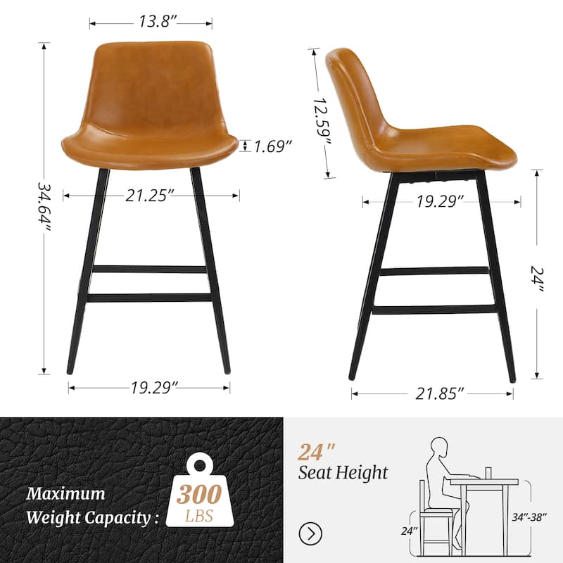 LUE BONA Faux Leather Bar Stools Counter Height Stools with Backs and Metal Legs (Set of 4)