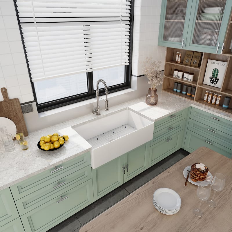 Sinber Farmhouse Apron Single Bowl Kitchen Sink with Fireclay White Finish