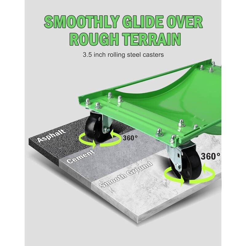 4-Pack Heavy-Duty Car Wheel Dolly Set 10000-lb Capacity 3.5Inch Steel Wheels 24 x 15 in Green