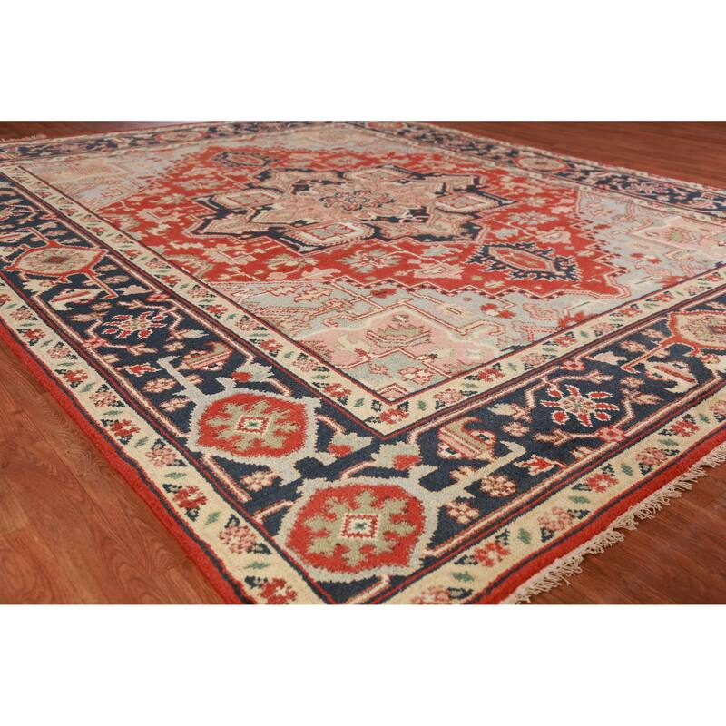 Hand Knotted Oriental 100% Wool Carpet Traditional Medallion Oranges & Rust Heriz (serapi) Area Rug - 9' 9'' X 8' 0''